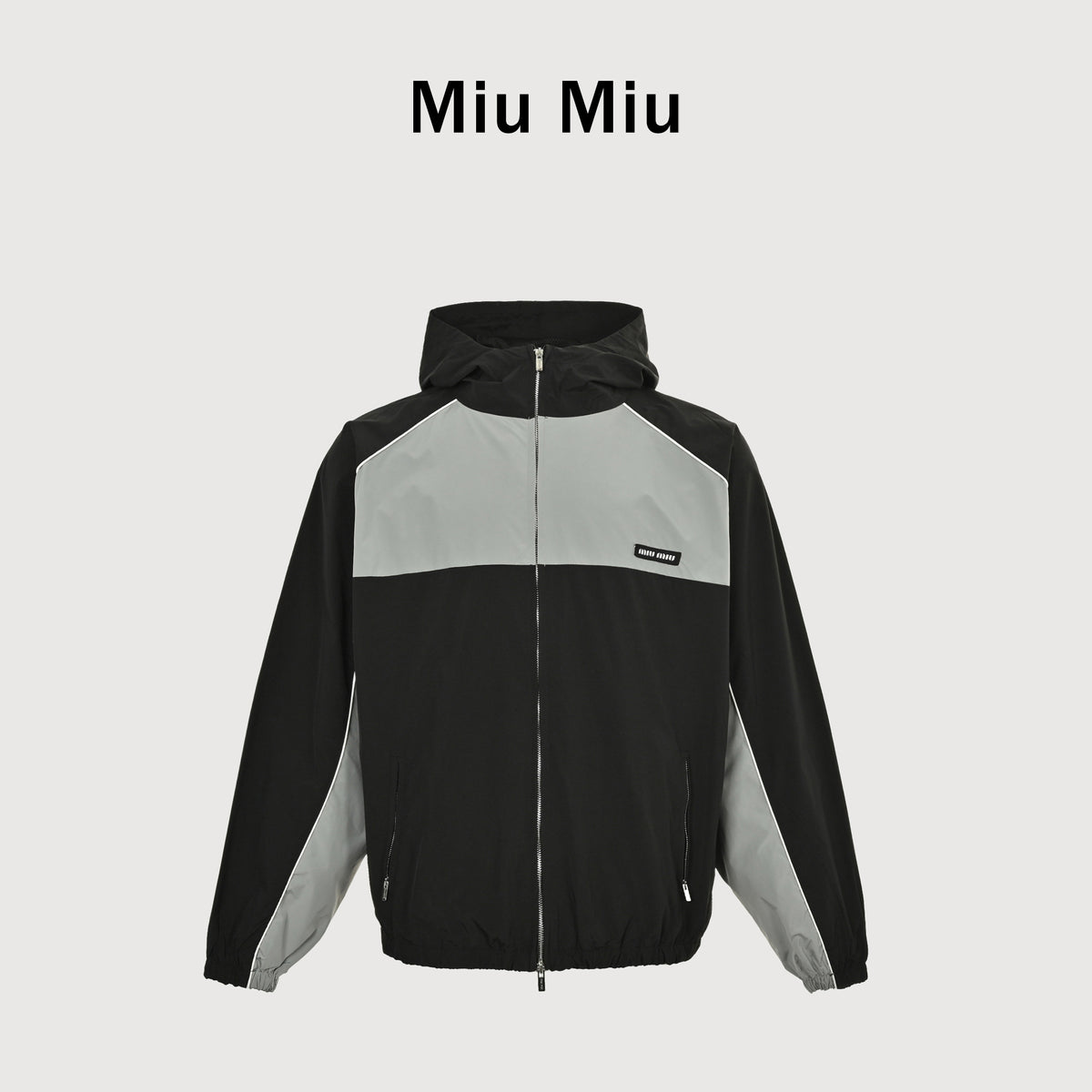 Miu Miu 25FW Color-Block Splice Shell Jacket – Black / Silver GreyML1220-163P-F097B-S-OOO