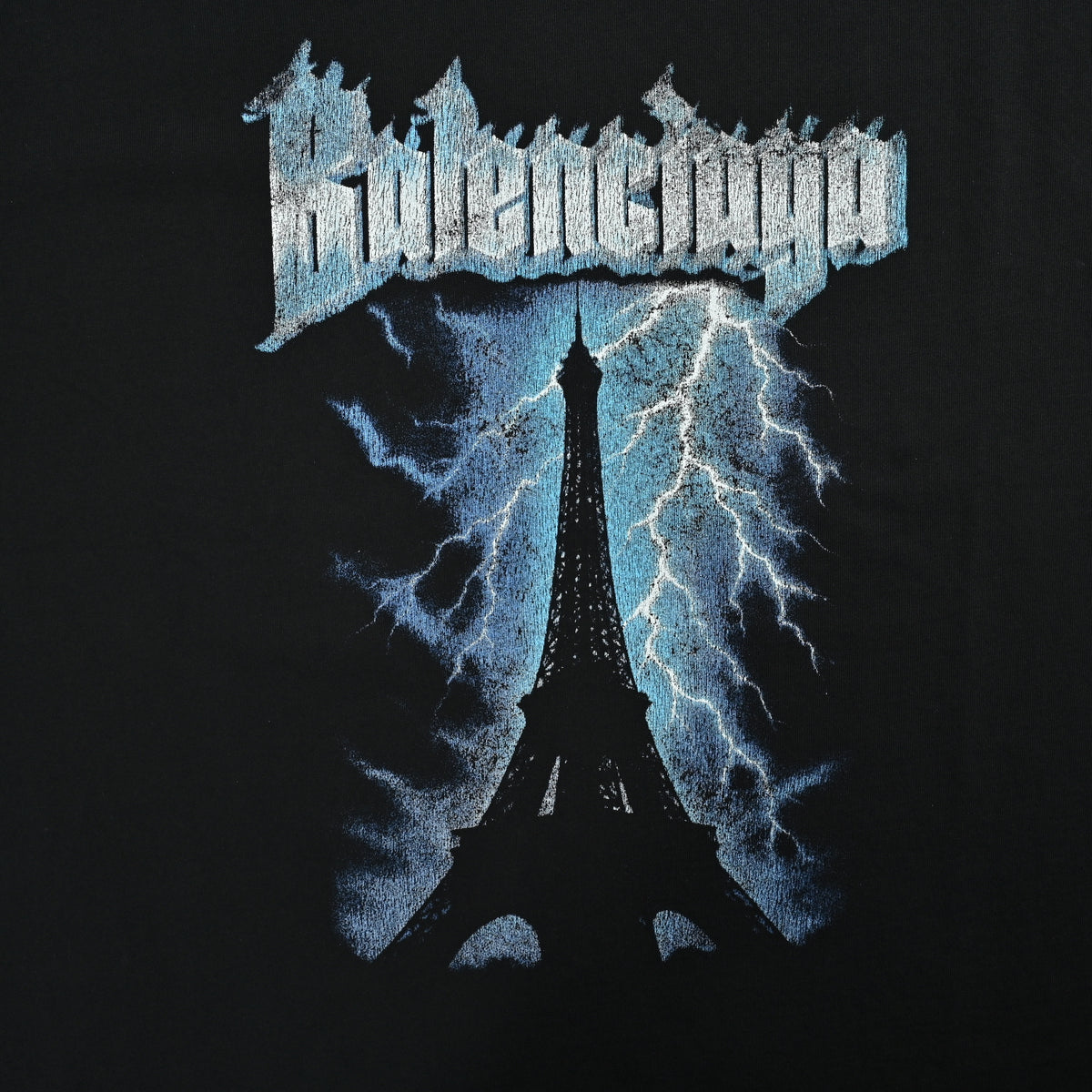 Balenciaga Paris Thunderstorm Lightning Tower Washed Distressed T-Shirt XBK2600404