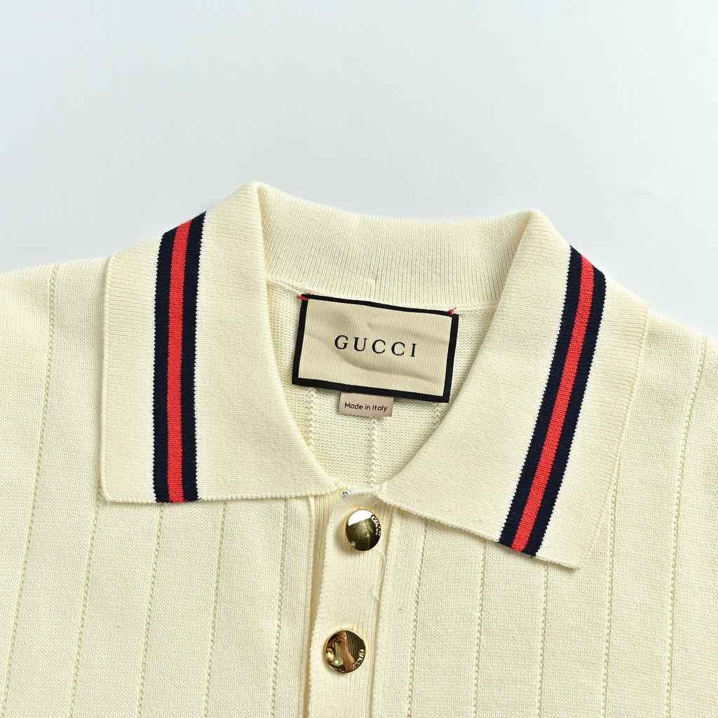 Gucci 25SS Pocket Embroidered Knit Polo Shirt – Cream DK3000722