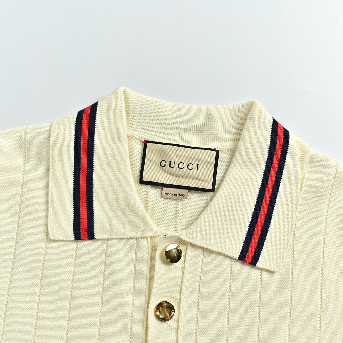 Gucci 25SS Pocket Embroidered Knit Polo Shirt – Cream DK3000722