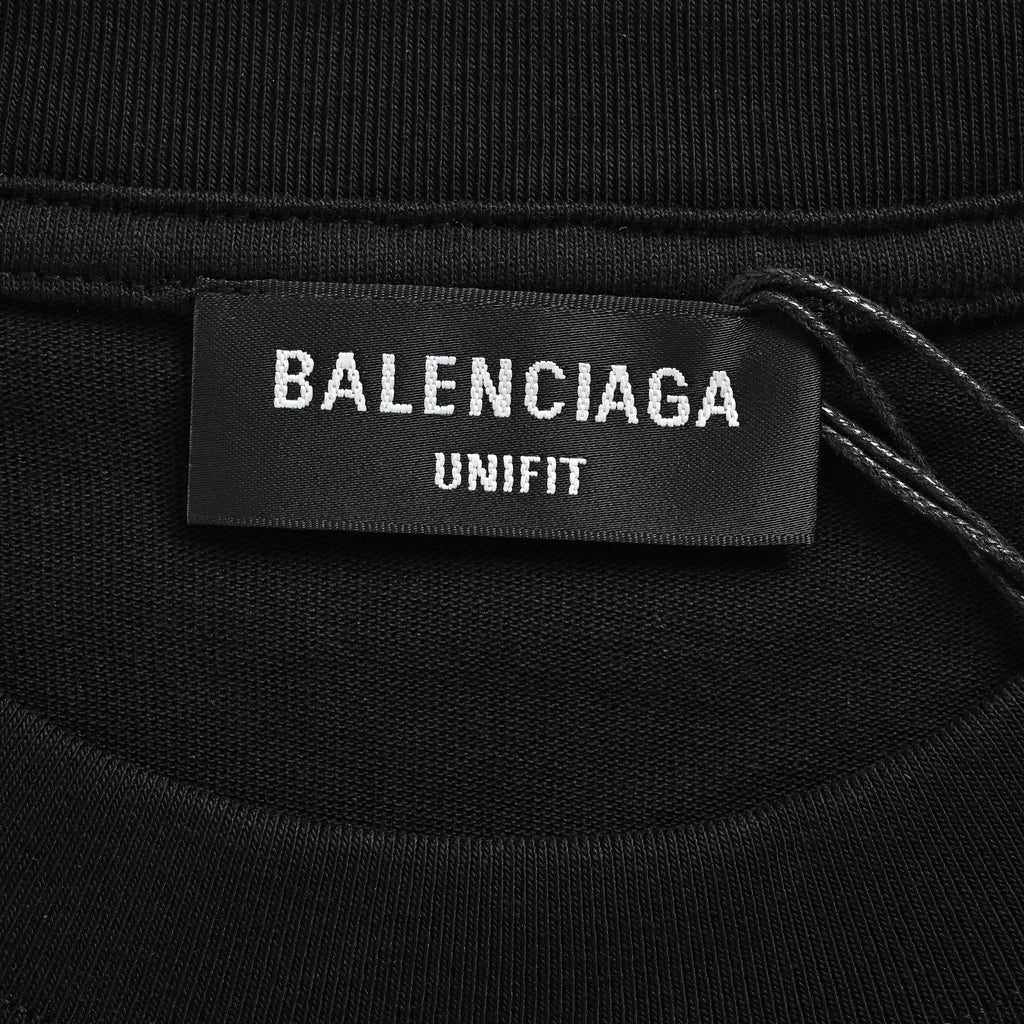 Balenciaga Crossed-Out Logo Print Short Sleeve T-Shirt – Black MV2400617-BLK