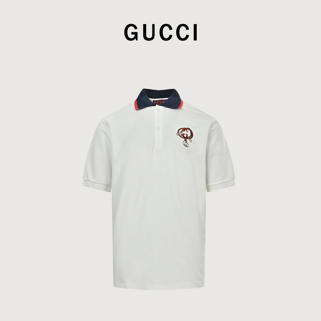 Gucci 26SS Classic Double-G Embroidered Short Sleeve Polo Shirt – White SG2800331
