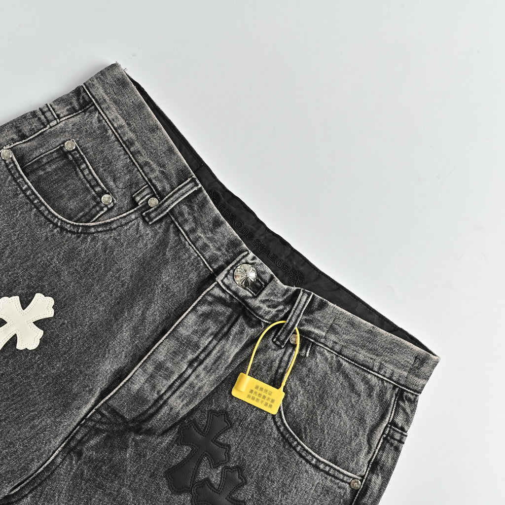 Chrome Hearts CH Limited Flame Leather Cross Patch Jeans CH-20261382