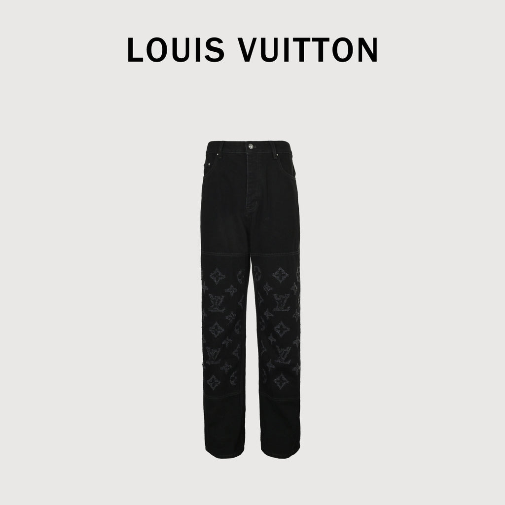 Louis Vuitton LV Laser Burn Washed Distressed Wide-Leg Jeans – Black  NP7000108