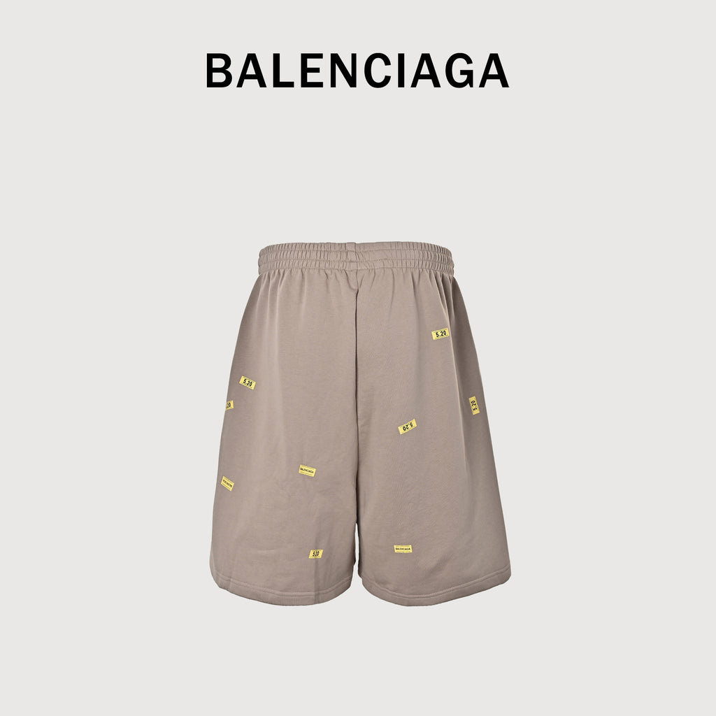 Balenciaga 26SS 520 Series Label Sticker Print Shorts – Taupe HH3200608