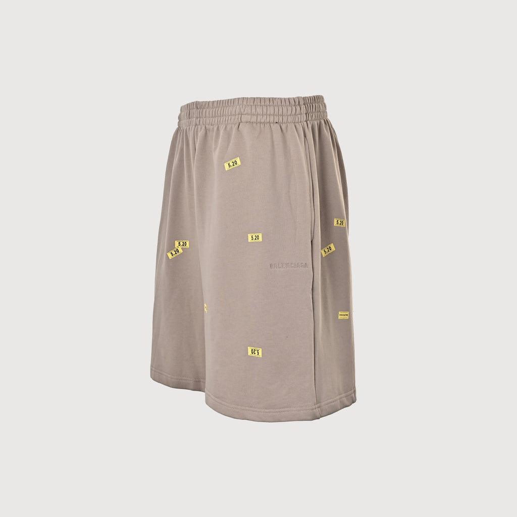 Balenciaga 26SS 520 Series Label Sticker Print Shorts – Taupe HH3200608