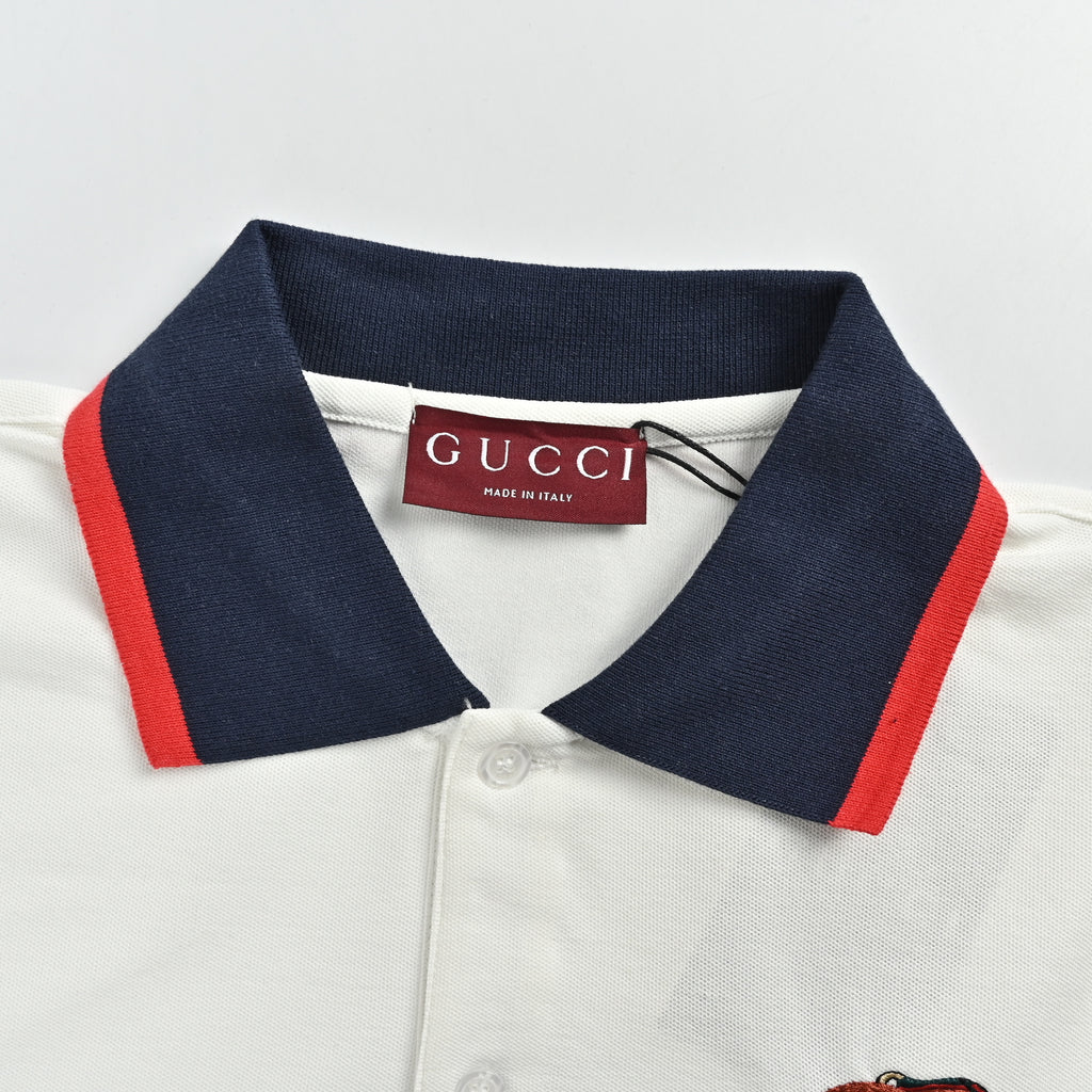 Gucci 26SS Classic Double-G Embroidered Short Sleeve Polo Shirt – White SG2800331