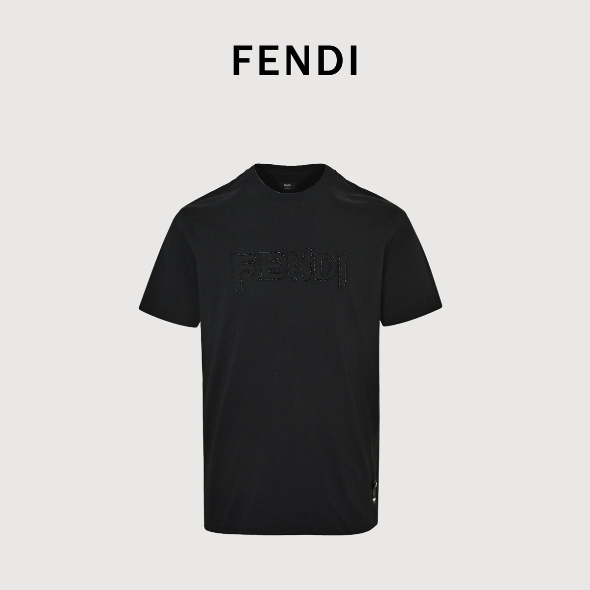 Fendi Tonal Crystal Embroidered Short Sleeve T-Shirt – Black FY2400628