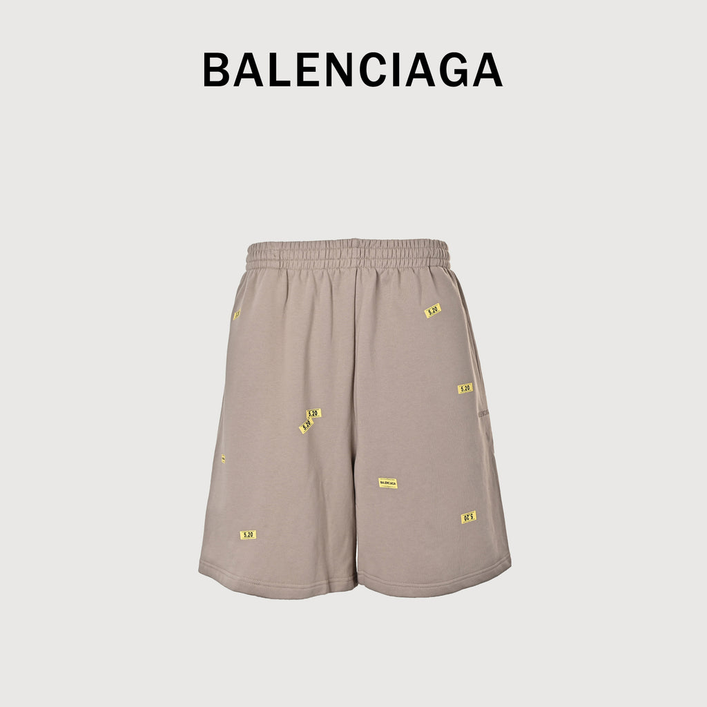 Balenciaga 26SS 520 Series Label Sticker Print Shorts – Taupe HH3200608