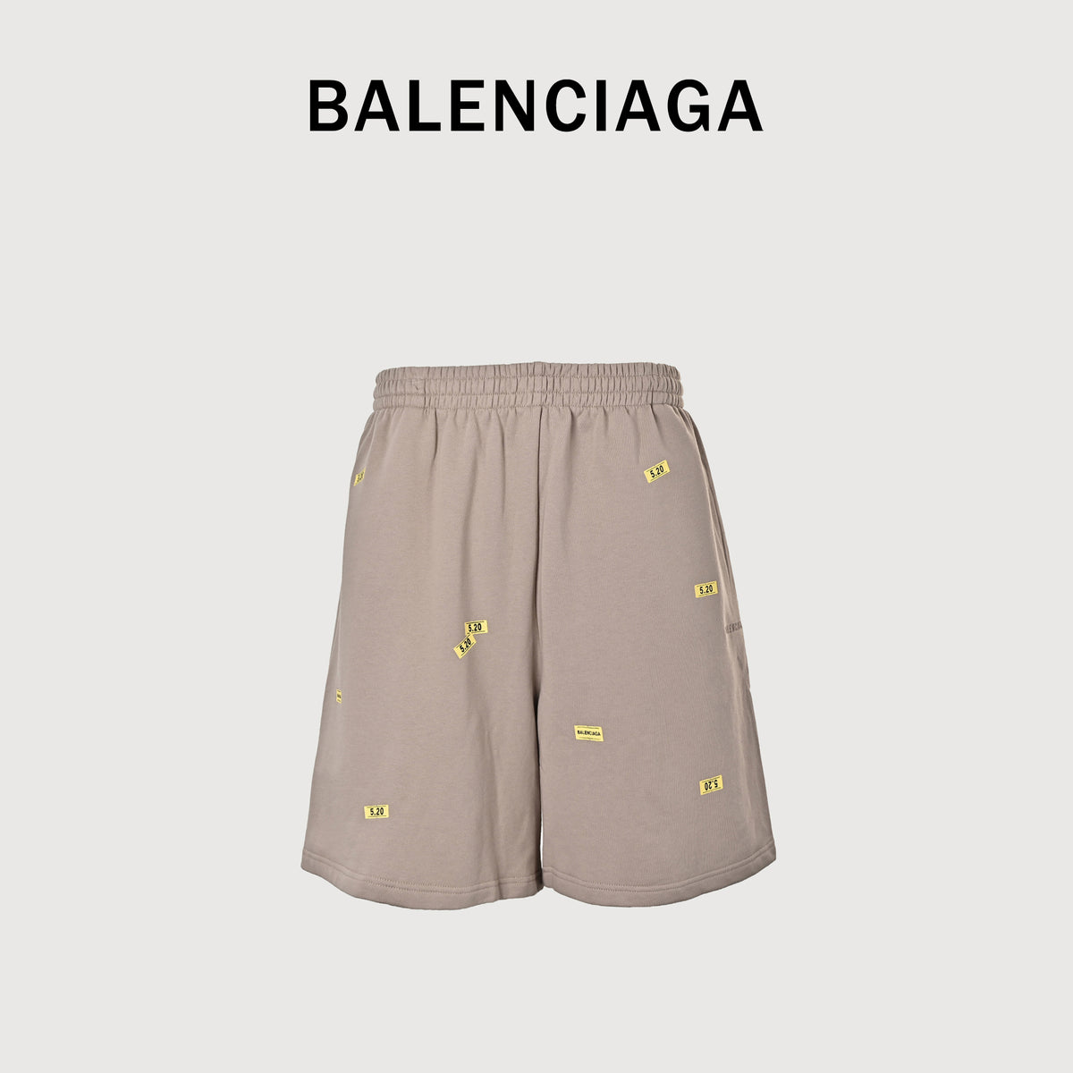 Balenciaga 26SS 520 Series Label Sticker Print Shorts – Taupe HH3200608