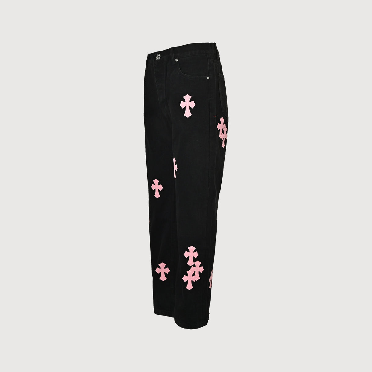 Chrome Hearts Couture Cross Leather Appliqué Washed Straight-Leg Jeans – Black  XM5600824