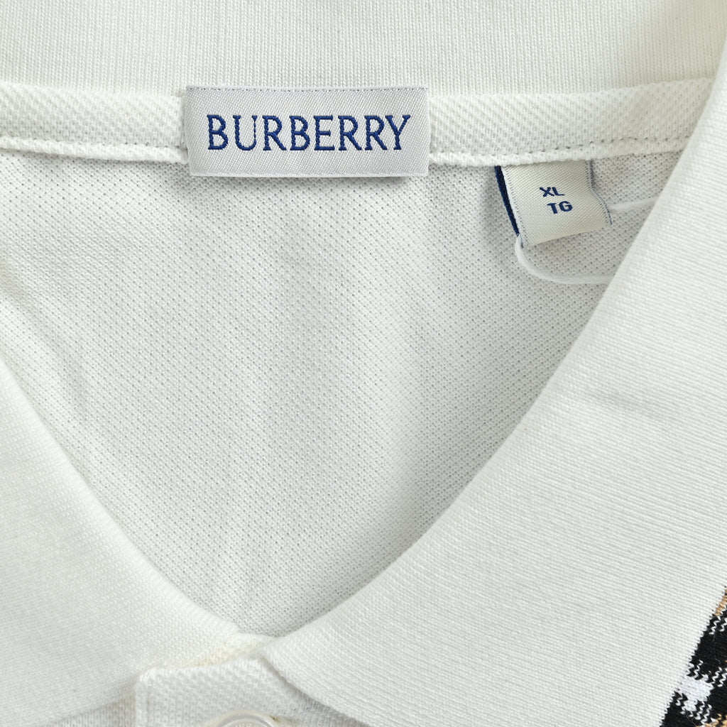 Burberry BBR Check-Collar Piqué Long-Sleeve Polo — White 2026NP3801004