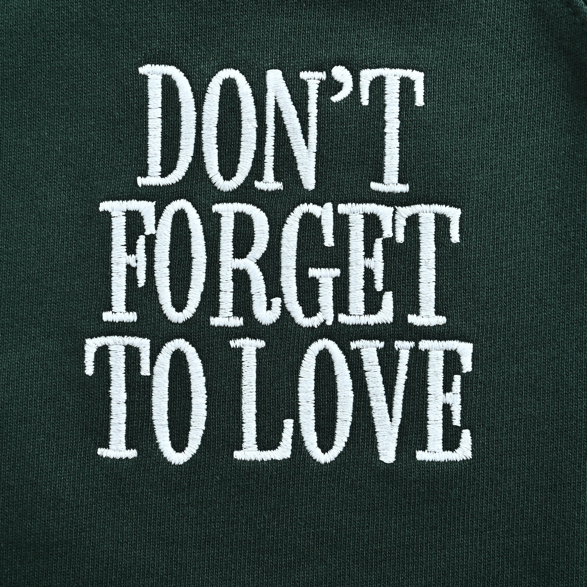 AMI Paris 26SS ADC Heart “Don’t Forget to Love” Terry Cotton Crewneck Sweatshirt — Forest Green H26USW802JE0251