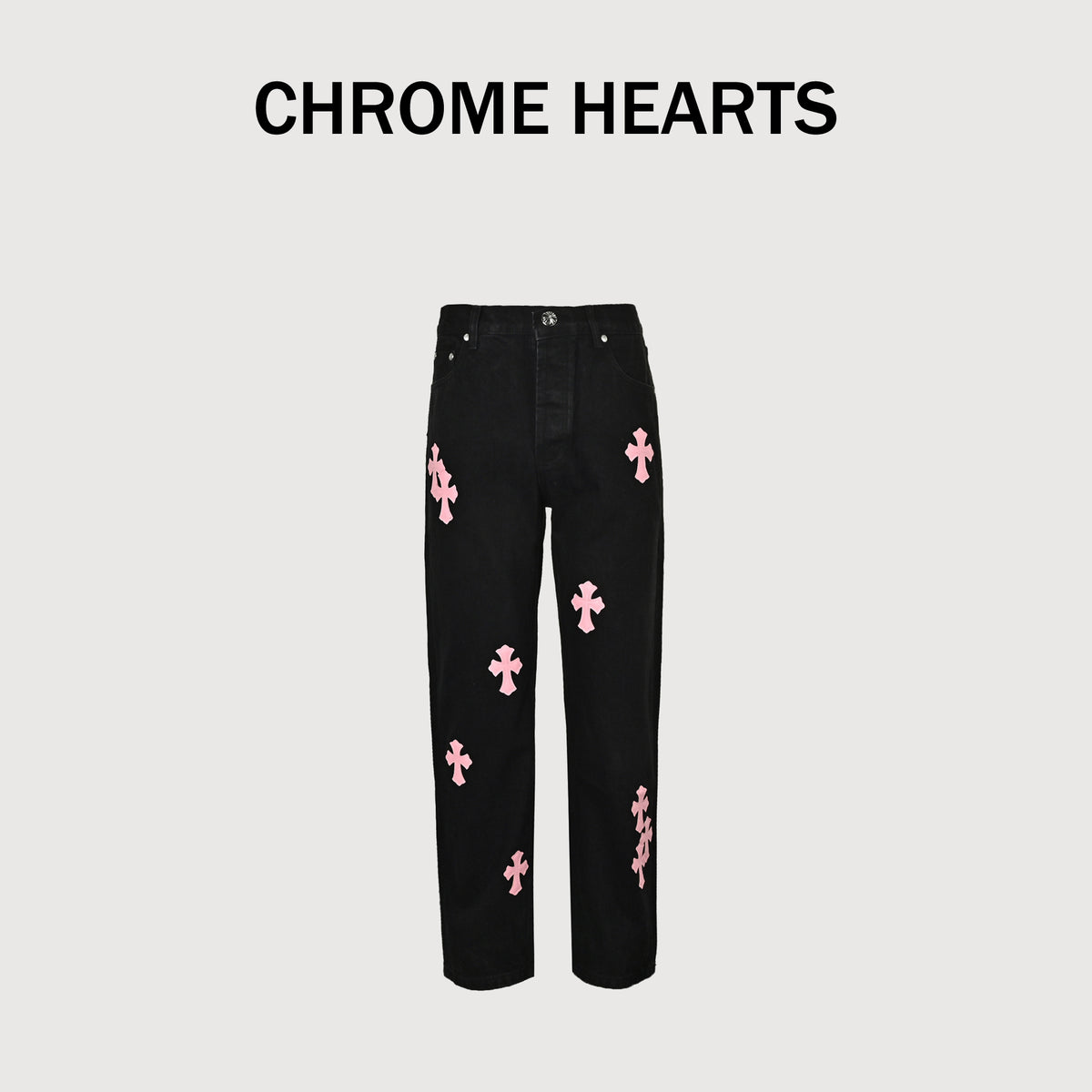 Chrome Hearts Couture Cross Leather Appliqué Washed Straight-Leg Jeans – Black  XM5600824