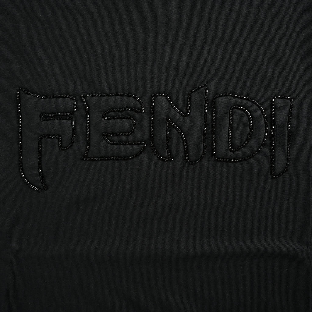Fendi Tonal Crystal Embroidered Short Sleeve T-Shirt – Black FY2400628