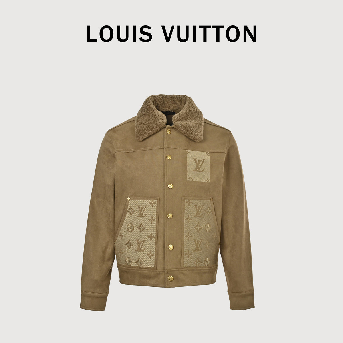 Louis Vuitton LV Embossed Relief Shearling-Collar Denim Jacket 2025 Tan Camel  HY7001115-TAN