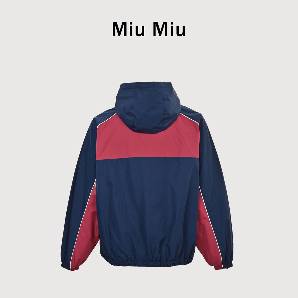 Miu Miu 25FW Color-Block Splice Shell Jacket – Navy / Burgundy SY5200731-NBG