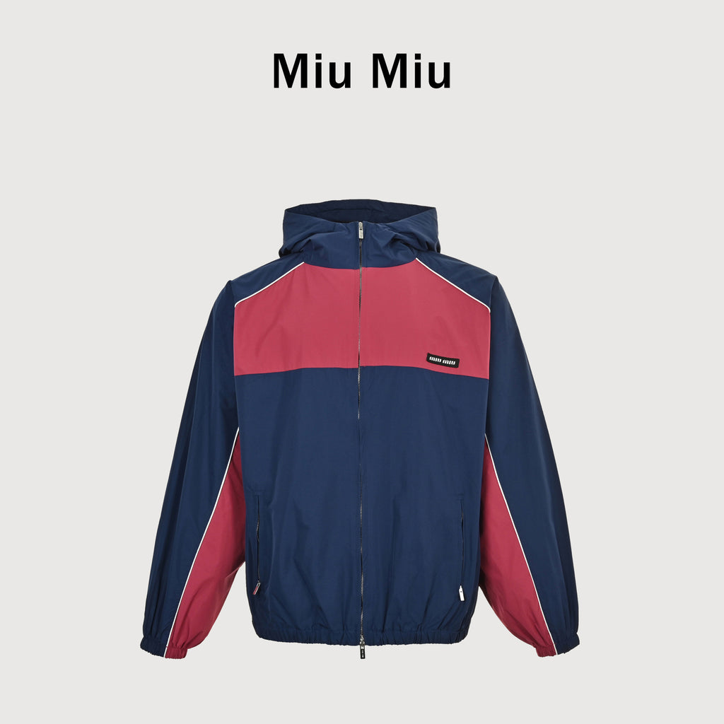 Miu Miu 25FW Color-Block Splice Shell Jacket – Navy / Burgundy SY5200731-NBG