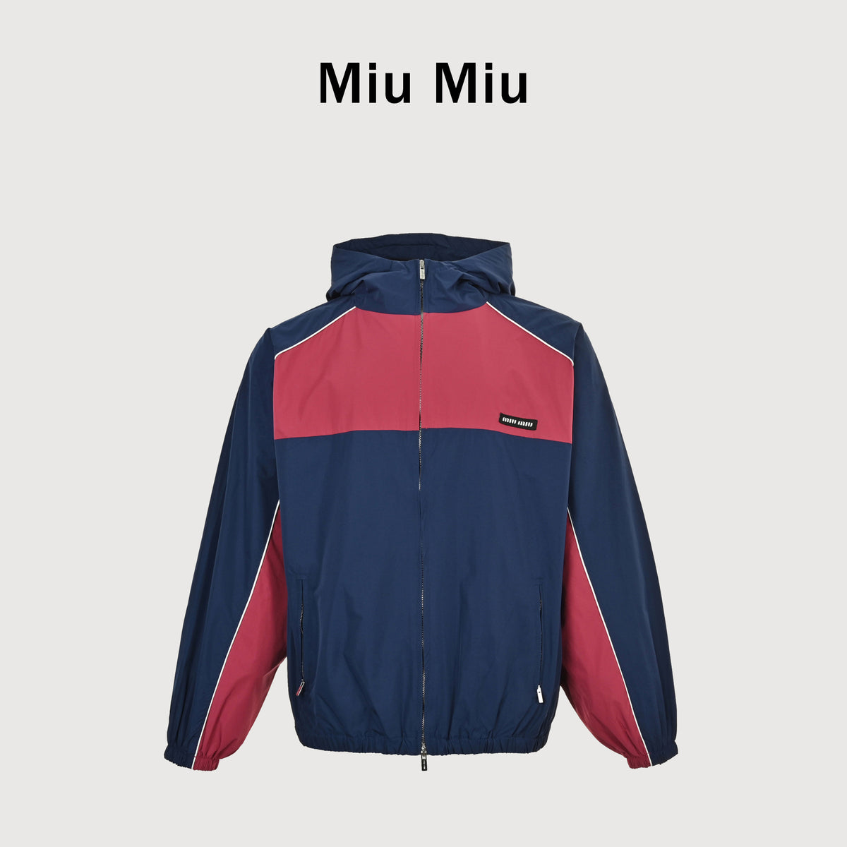 Miu Miu 25FW Color-Block Splice Shell Jacket – Navy / Burgundy SY5200731-NBG