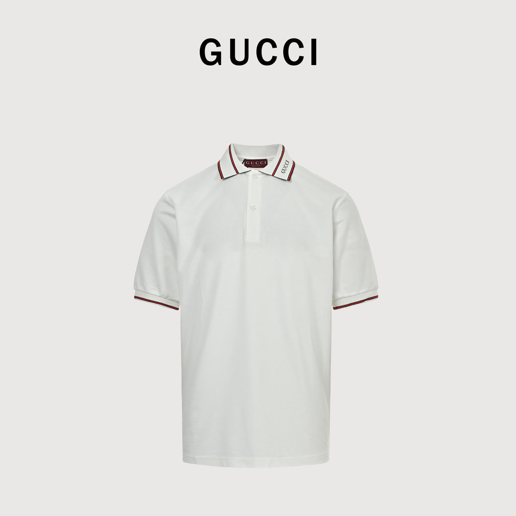 Gucci 25SS Rib Jacquard Short Sleeve Polo Shirt – White784422-XJGSQ-9074