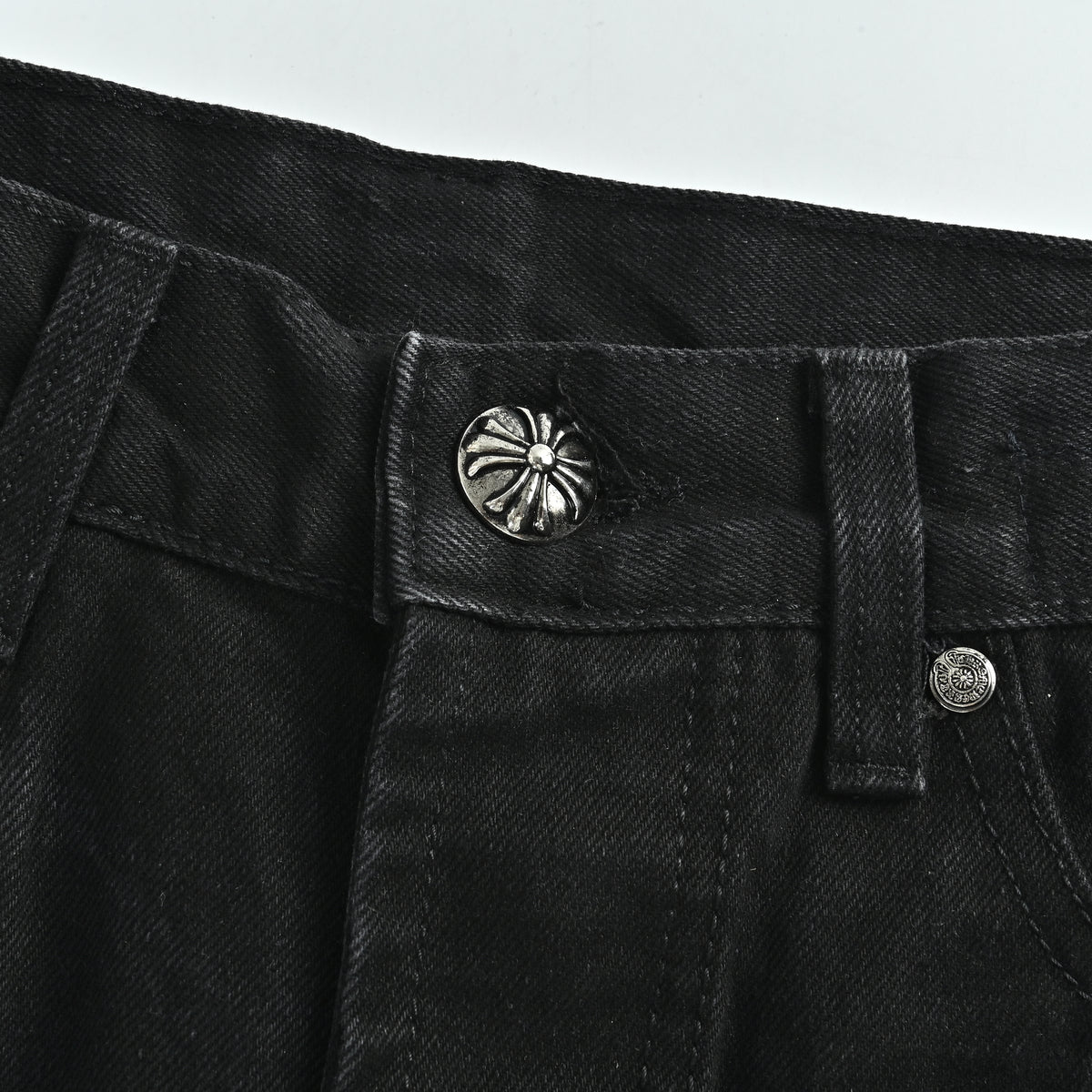 Chrome Hearts Couture Cross Leather Appliqué Washed Straight-Leg Jeans – Black  XM5600824