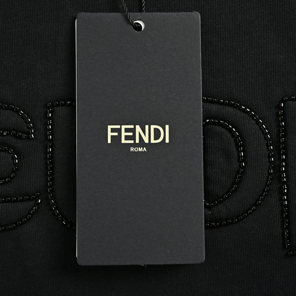 Fendi Tonal Crystal Embroidered Short Sleeve T-Shirt – Black FY2400628