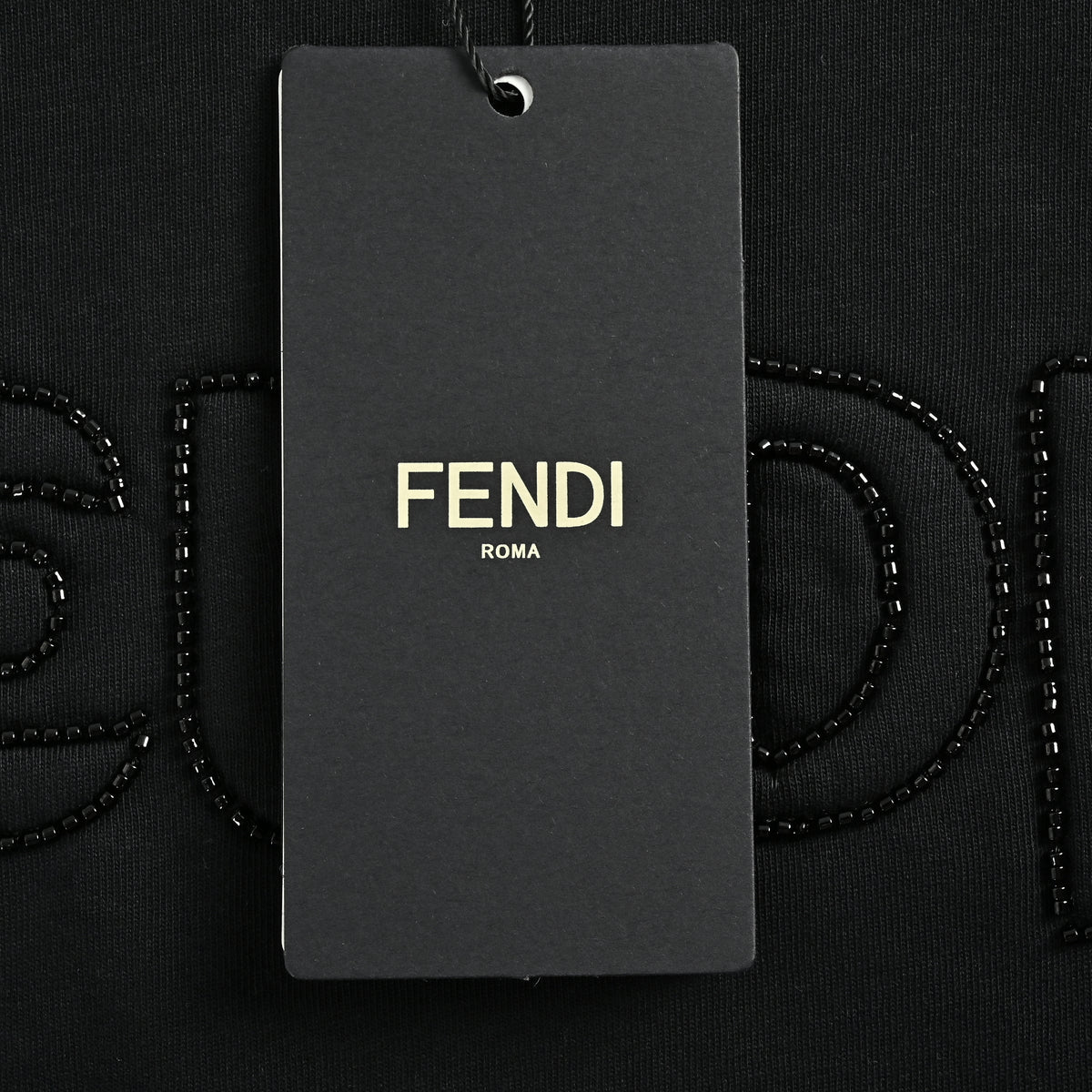 Fendi Tonal Crystal Embroidered Short Sleeve T-Shirt – Black FY2400628