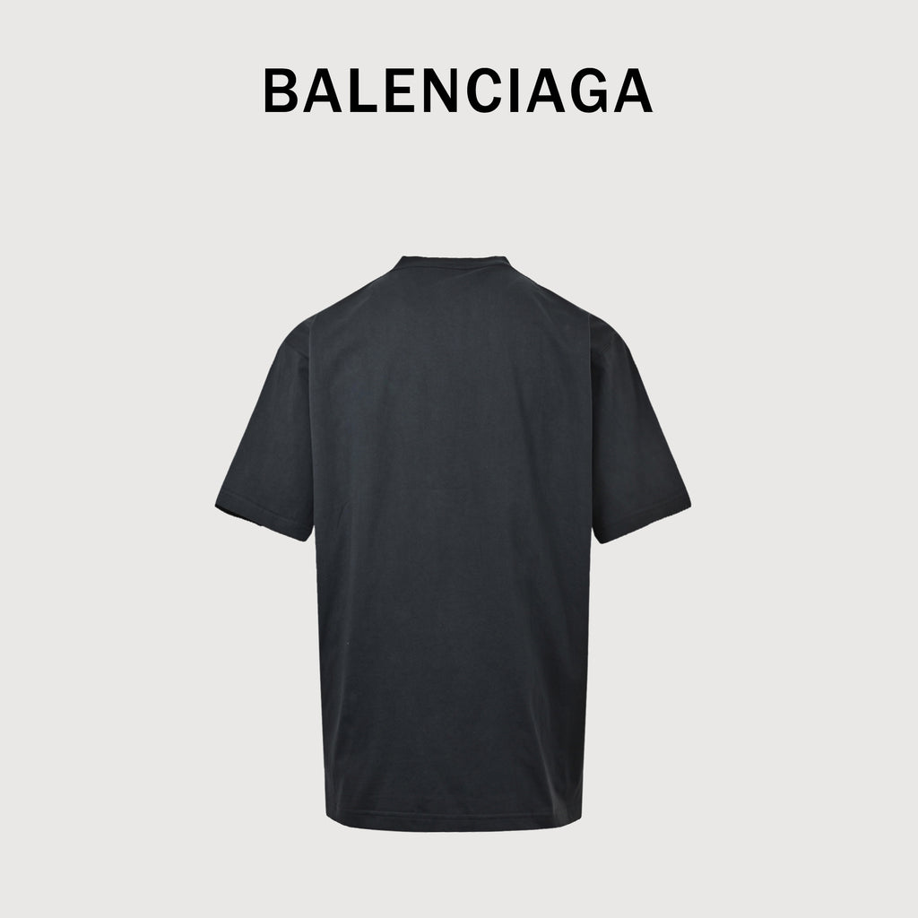 Balenciaga Grey Circle Ring Letter Embroidered Short Sleeve T-Shirt YS3000415