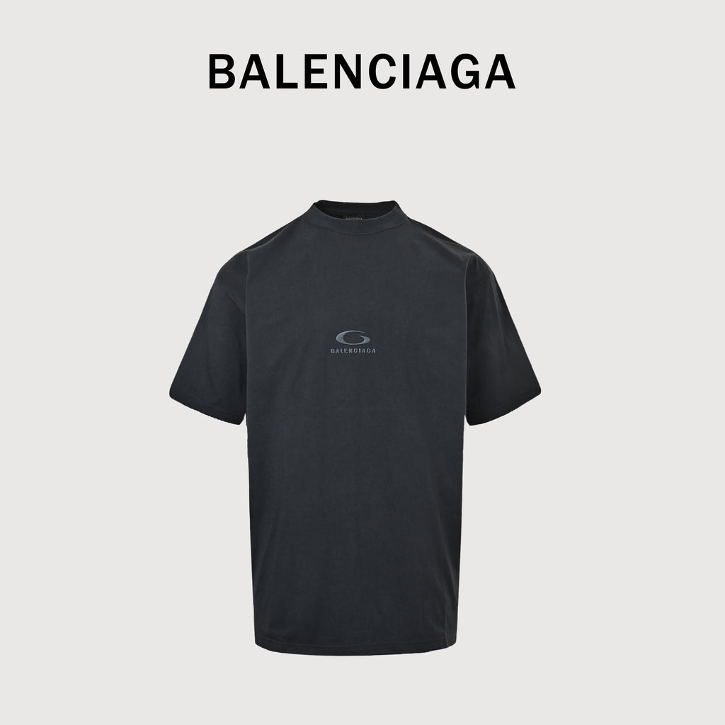 Balenciaga Grey Circle Ring Letter Embroidered Short Sleeve T-Shirt YS3000415