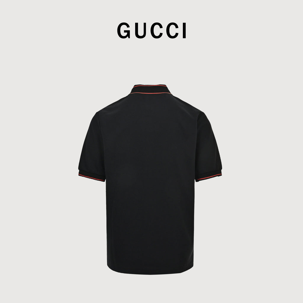 Gucci 25SS Rib Jacquard Short Sleeve Polo Shirt – Black SG2800331-25SS-BLK