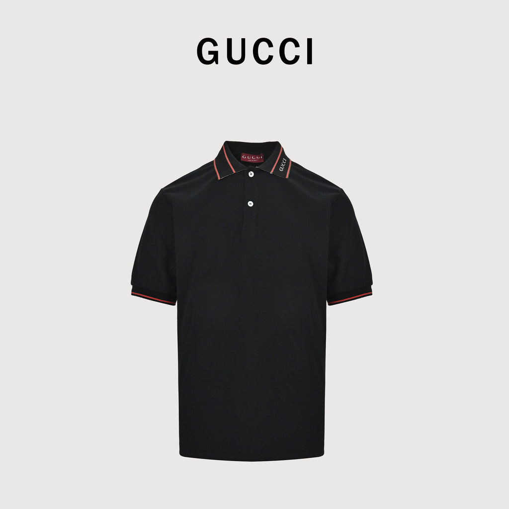Gucci 25SS Rib Jacquard Short Sleeve Polo Shirt – Black SG2800331-25SS-BLK