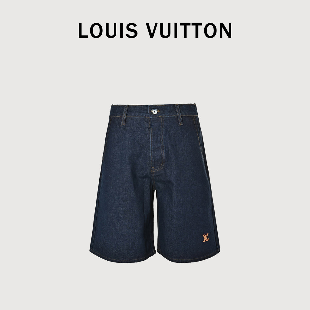 Louis Vuitton LV Leather Badge Denim Shorts 2026 XM3800703