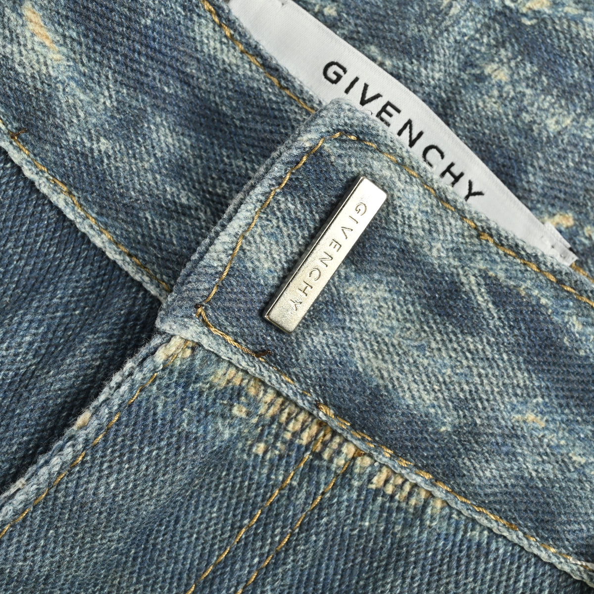 Givenchy GVC Destroyed Distressed Slim Jeans – Indigo Camo Splatter HY5200817