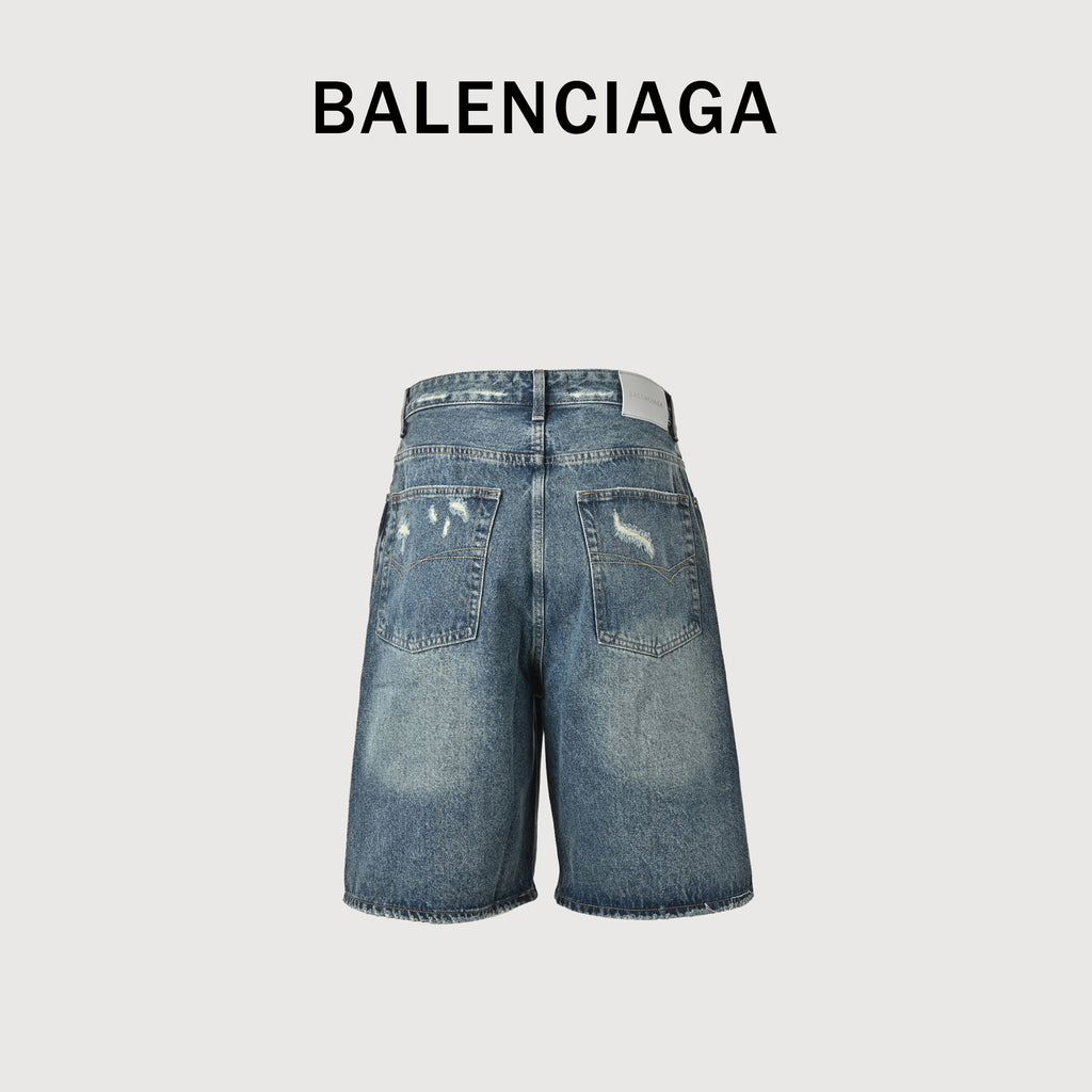 Balenciaga Grey Label Washed Denim Shorts YS4000507