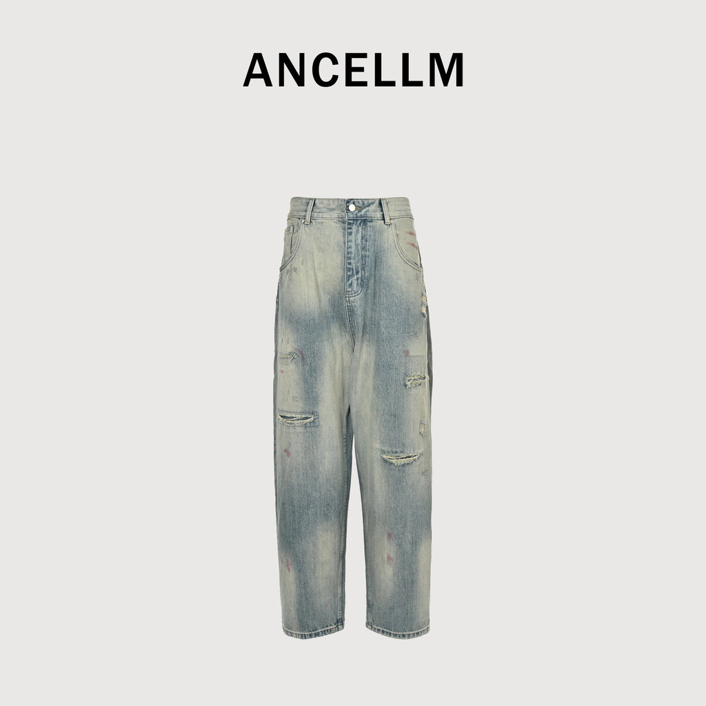 ANCELLM 25SS Destroyed Patch Tapered Jeans – Washed Blue  SG6400317