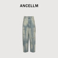 ANCELLM 25SS Destroyed Patch Tapered Jeans – Washed Blue  SG6400317