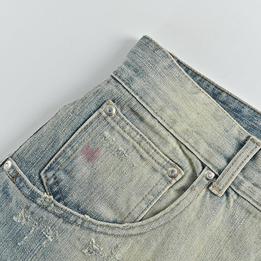 ANCELLM 25SS Destroyed Patch Tapered Jeans – Washed Blue  SG6400317