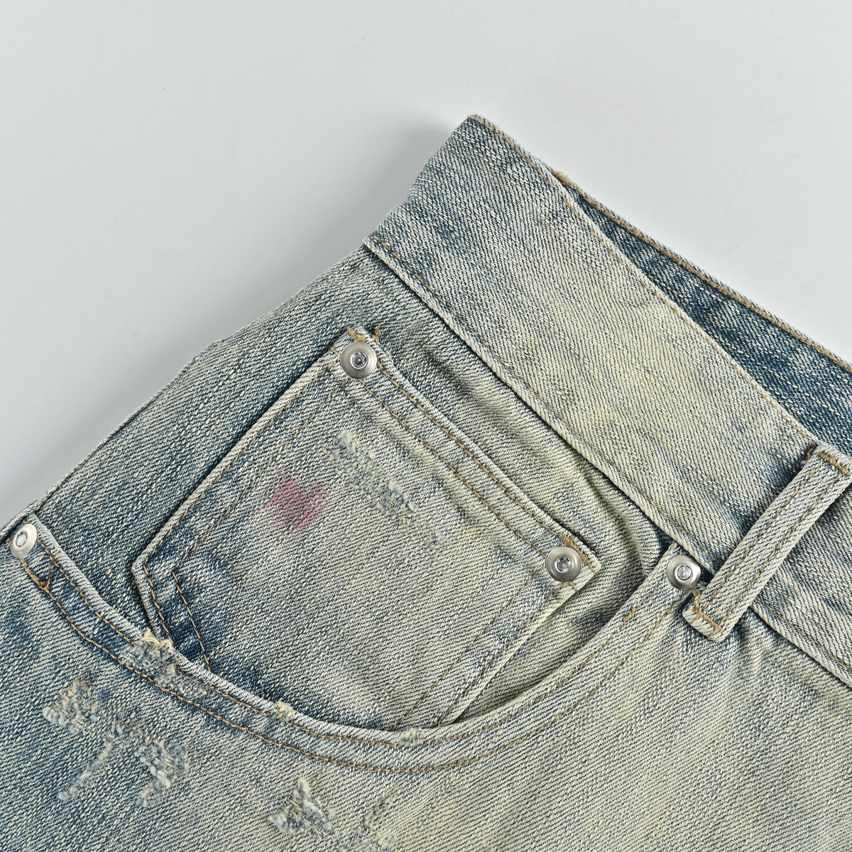 ANCELLM 25SS Destroyed Patch Tapered Jeans – Washed Blue  SG6400317