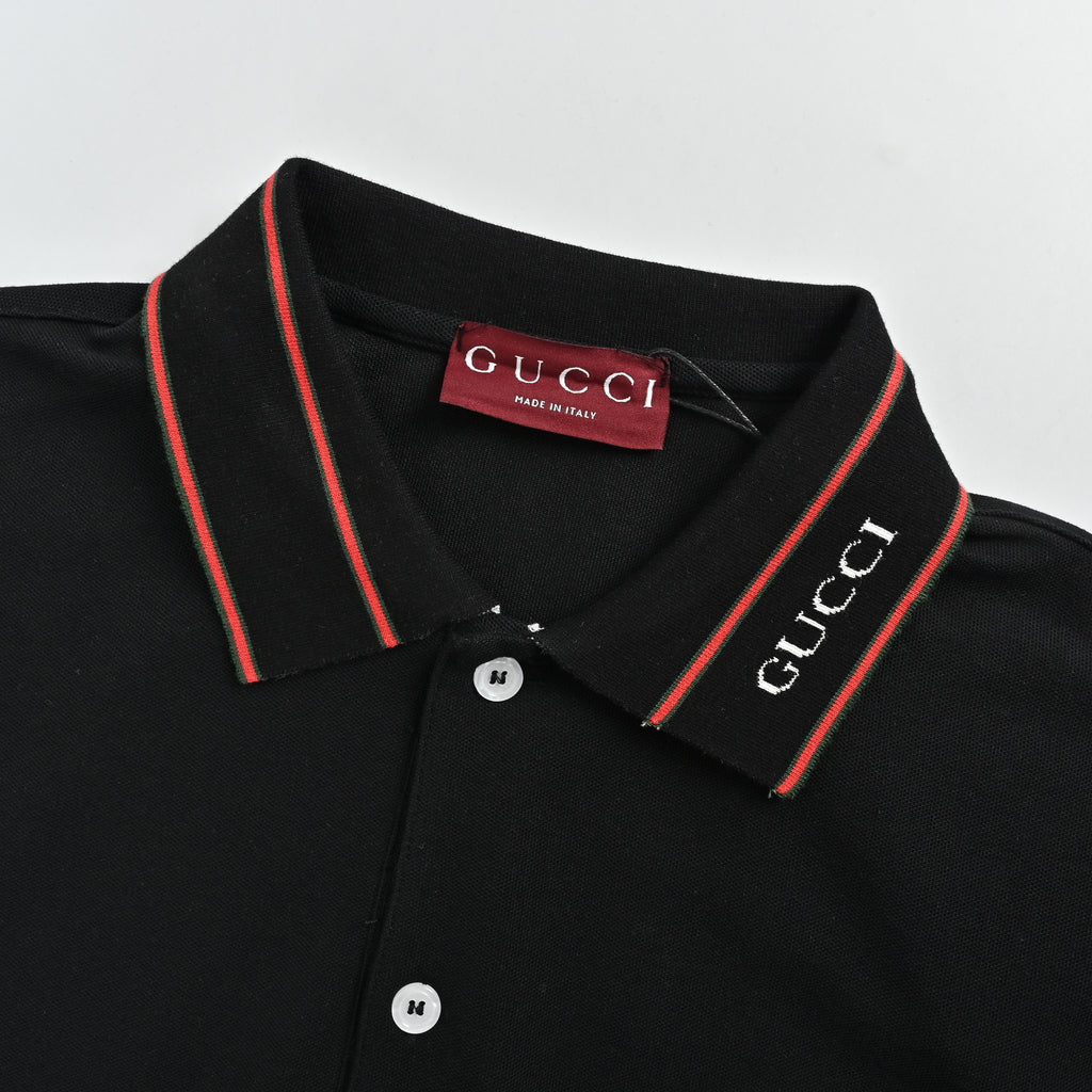 Gucci 25SS Rib Jacquard Short Sleeve Polo Shirt – Black SG2800331-25SS-BLK