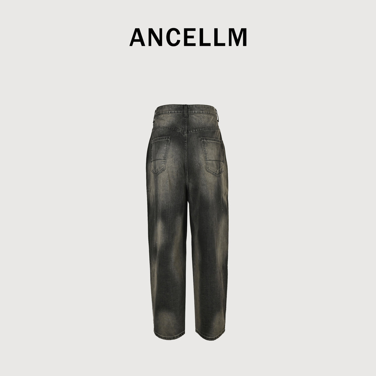 ANCELLM 25SS Mud-Dye Spray Destroyed Wide-Leg Jeans – Charcoal SG6400317-MUD