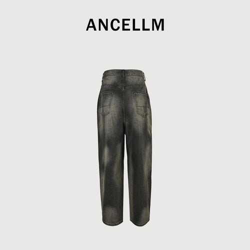 ANCELLM 25SS Mud-Dye Spray Destroyed Wide-Leg Jeans – Charcoal SG6400317-MUD
