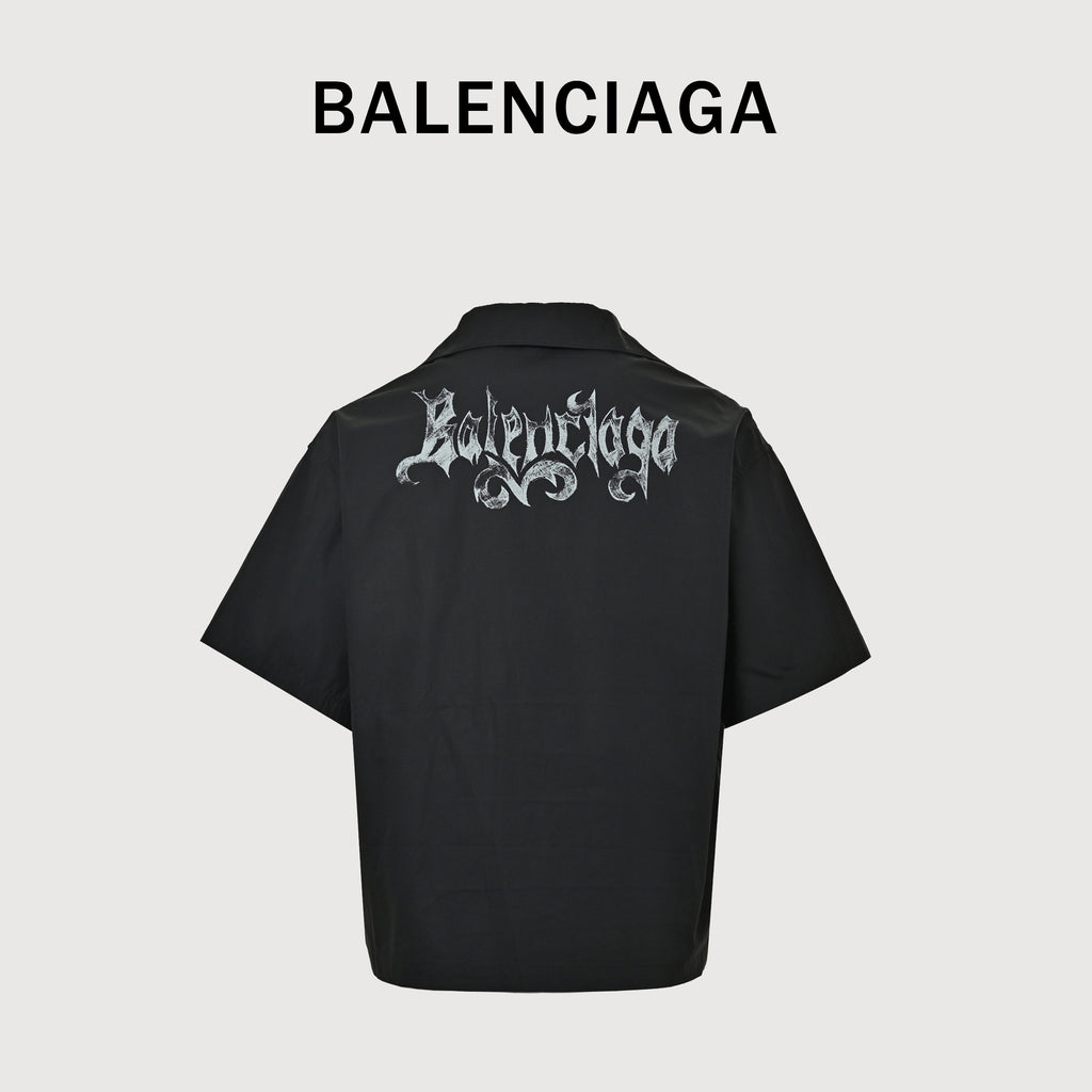 Balenciaga Gothic Letter Print Short Sleeve Camp Shirt  YS3600602