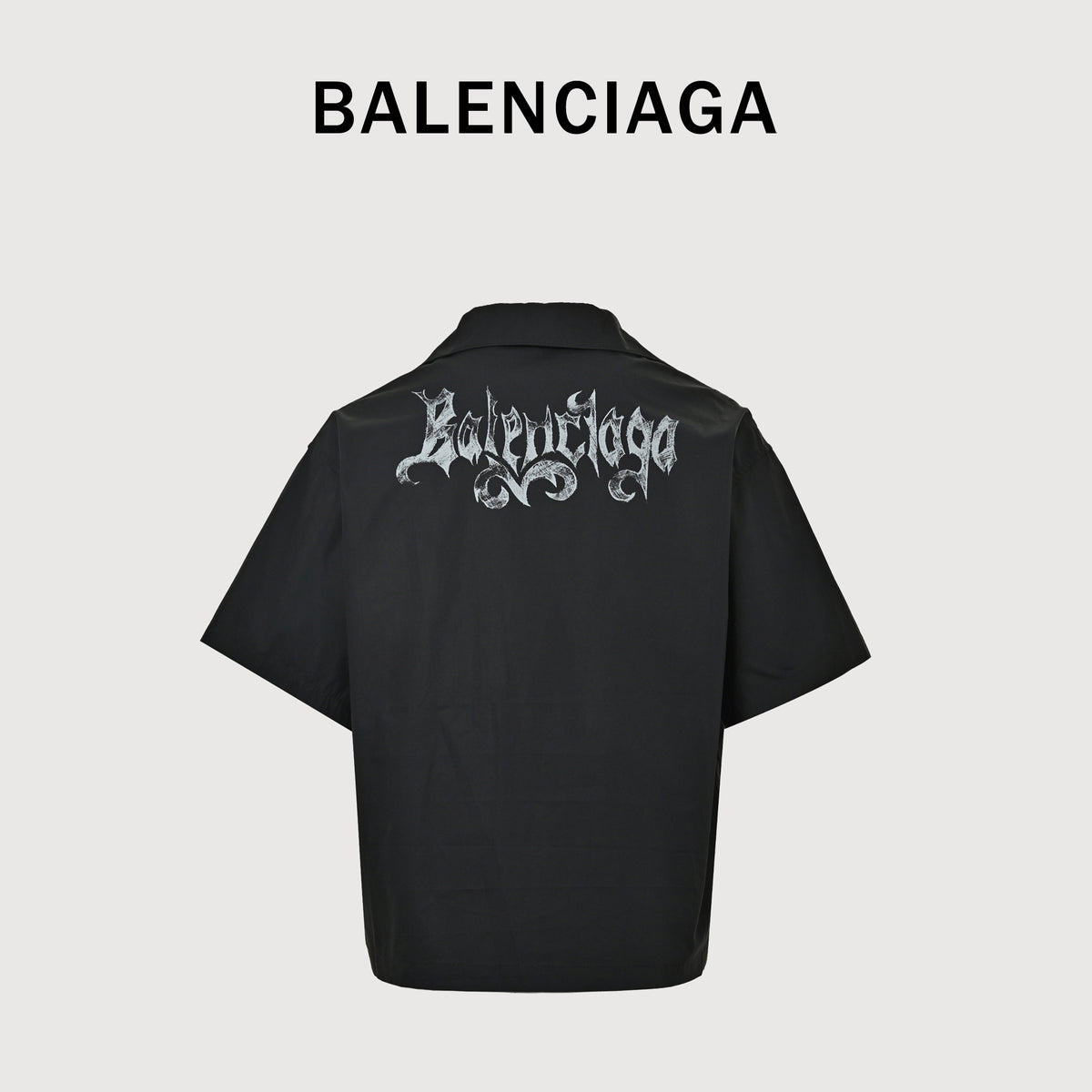 Balenciaga Gothic Letter Print Short Sleeve Camp Shirt  YS3600602