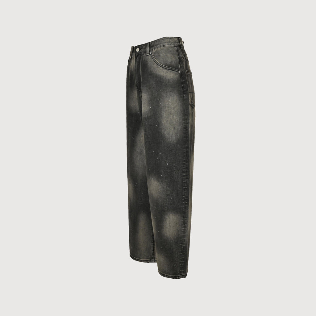 ANCELLM 25SS Mud-Dye Spray Destroyed Wide-Leg Jeans – Charcoal SG6400317-MUD