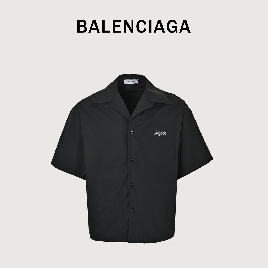 Balenciaga Gothic Letter Print Short Sleeve Camp Shirt  YS3600602