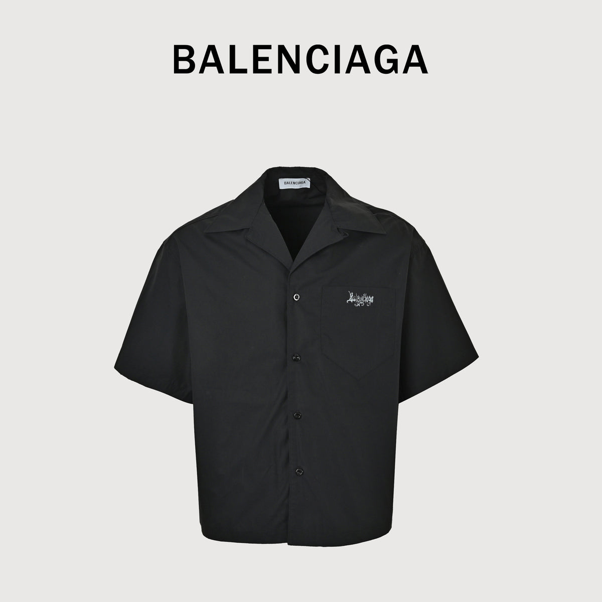 Balenciaga Gothic Letter Print Short Sleeve Camp Shirt  YS3600602