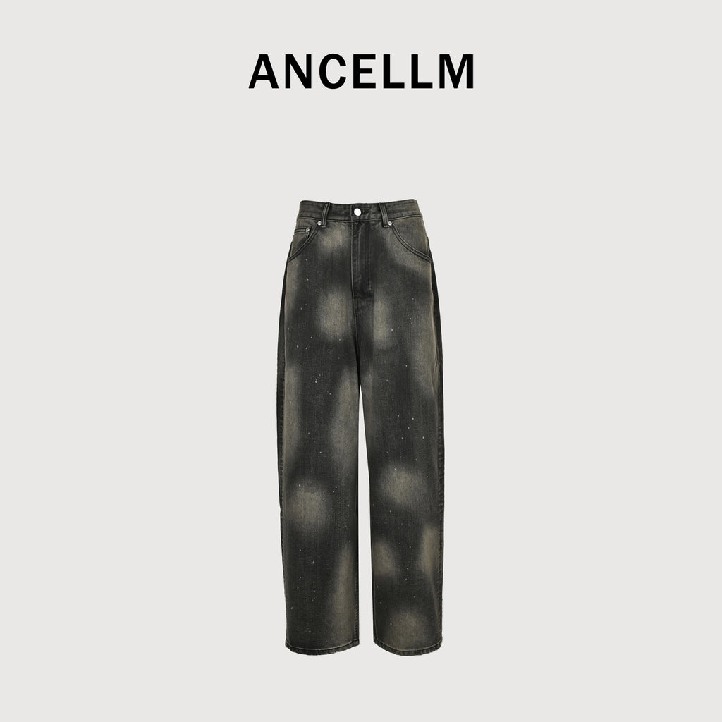 ANCELLM 25SS Mud-Dye Spray Destroyed Wide-Leg Jeans – Charcoal SG6400317-MUD