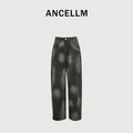 ANCELLM 25SS Mud-Dye Spray Destroyed Wide-Leg Jeans – Charcoal SG6400317-MUD
