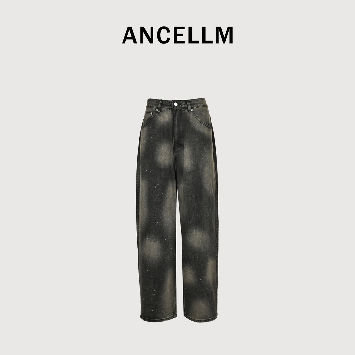 ANCELLM 25SS Mud-Dye Spray Destroyed Wide-Leg Jeans – Charcoal SG6400317-MUD