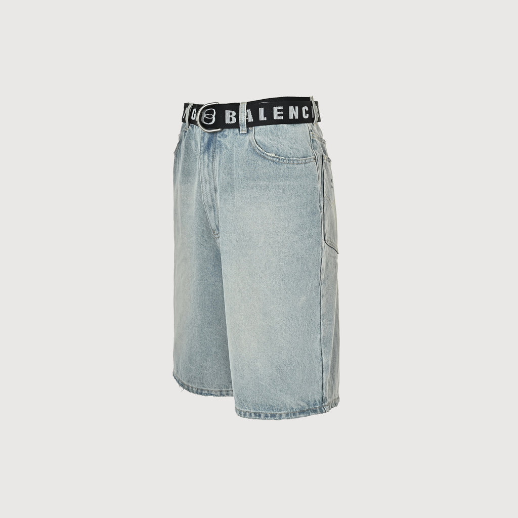 Balenciaga Paris Logo Waistband Washed Denim Shorts YS48000716